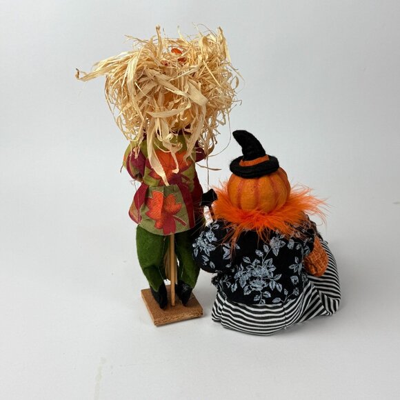 Festive Halloween Harvest Scarecrow Pair Pumpkin Witch Free Standing Decor - Picture 2 of 9